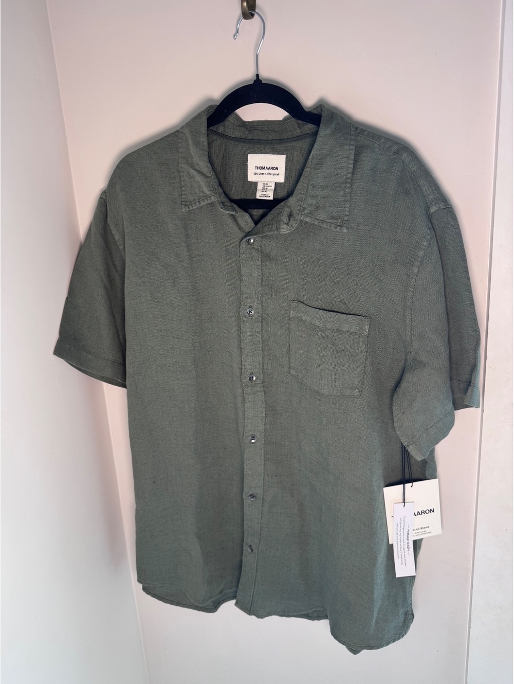 Thom Aaron Men's Green Linen Lyocell Blend Button-Up Shirt XL NWT